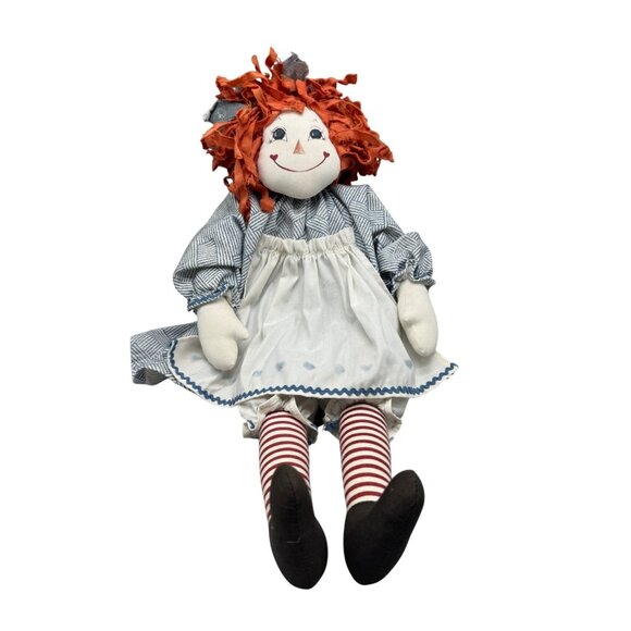Vintage Handmade Raggedy Ann Cloth Doll Red Hair & Striped Stockings 21" READ - Picture 1 of 8